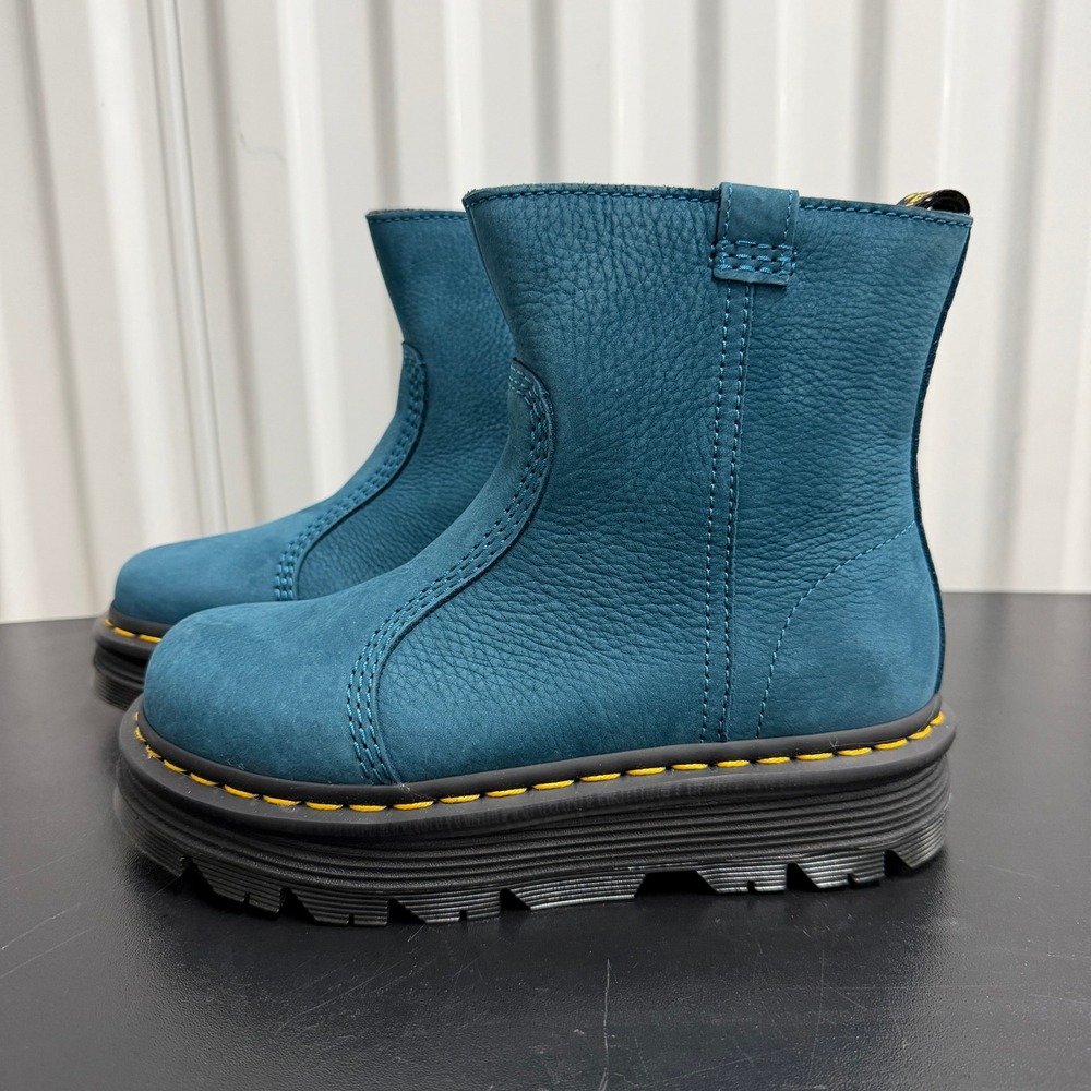 Dr. Martens Zebzag Rigger Boot Womens 6 Neptune Blue Milled Nubuck WP EUC